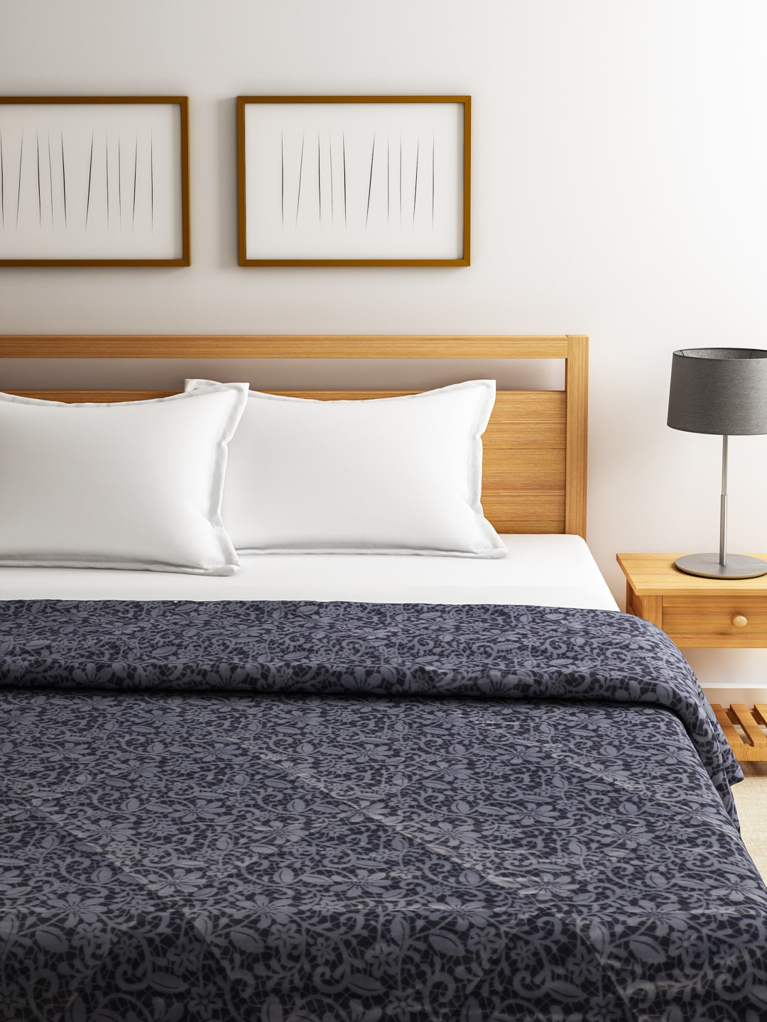SWAYAM Charcoal Grey Printed AC Double Comforter