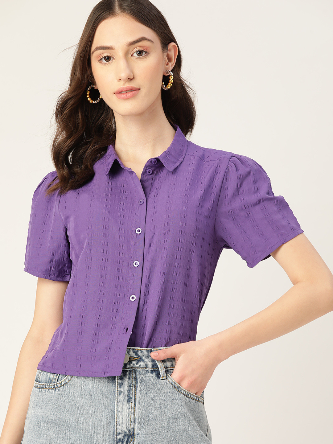 4WRD by Dressberry Women Seersucker Solid Casual Shirt
