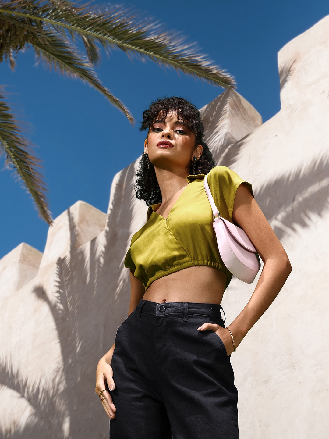 Buy DressBerry Lovely Olive Solid Wrap It Up Top Tops for Women