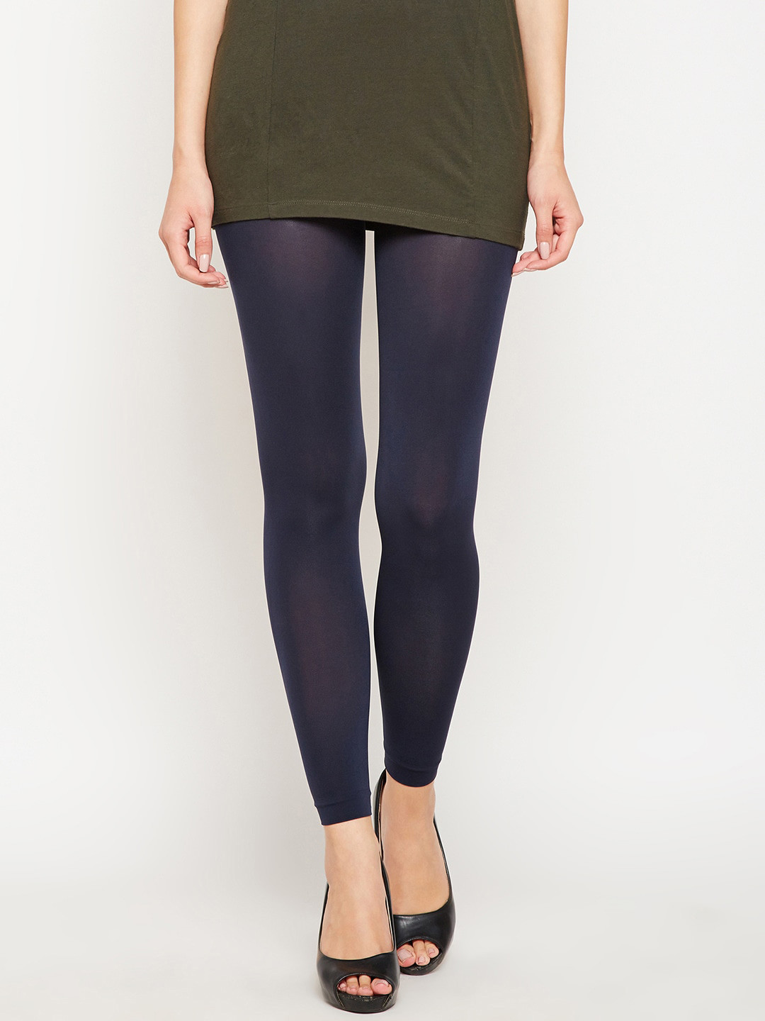 Lebami Women Navy Blue Sheer Solid Skinny Stockings