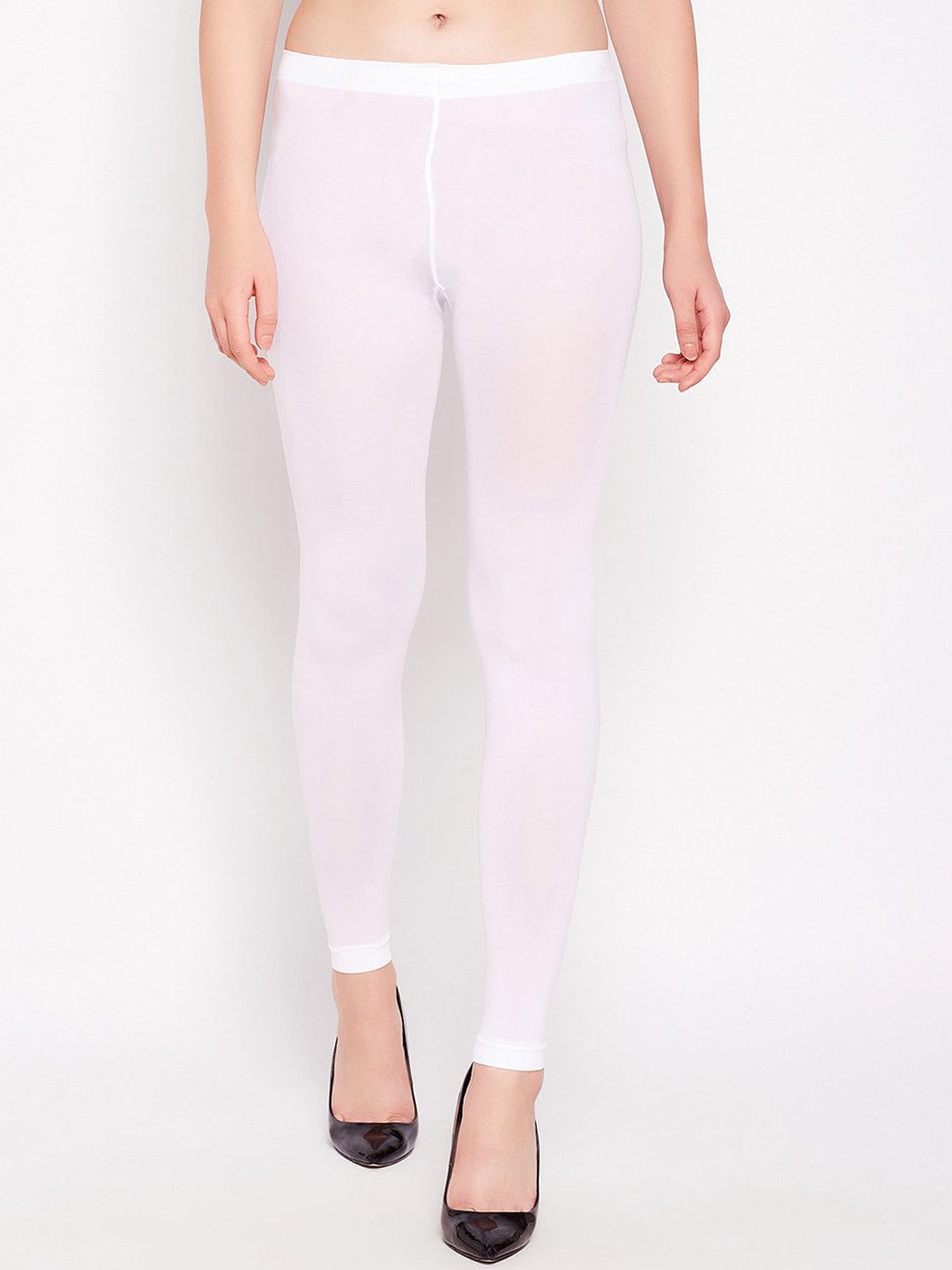 Lebami Woman White Solid Footless Legging Stockings