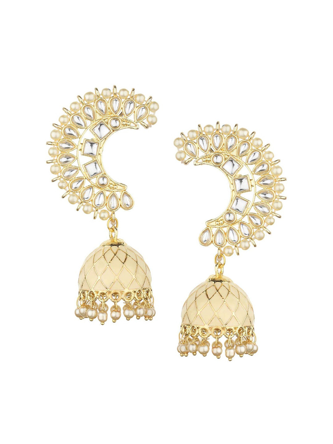 Runjhun Cream-Coloured Dome Shaped Jhumkas Earrings