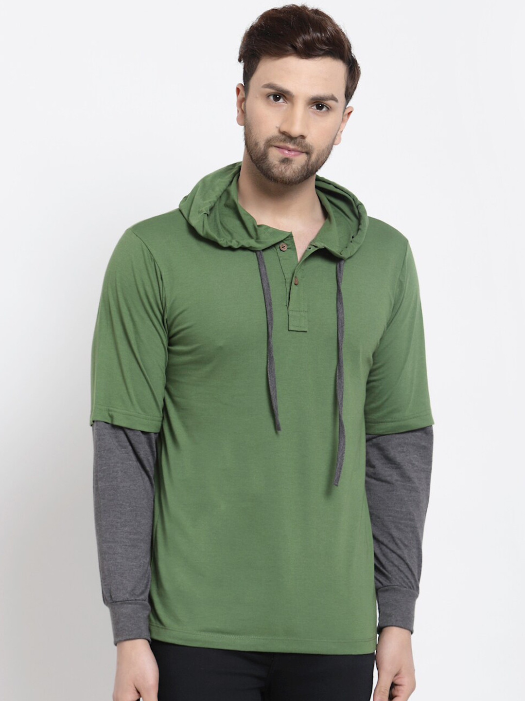 Kalt Men Green Doctor Sleeves Regular Fit T-shirt