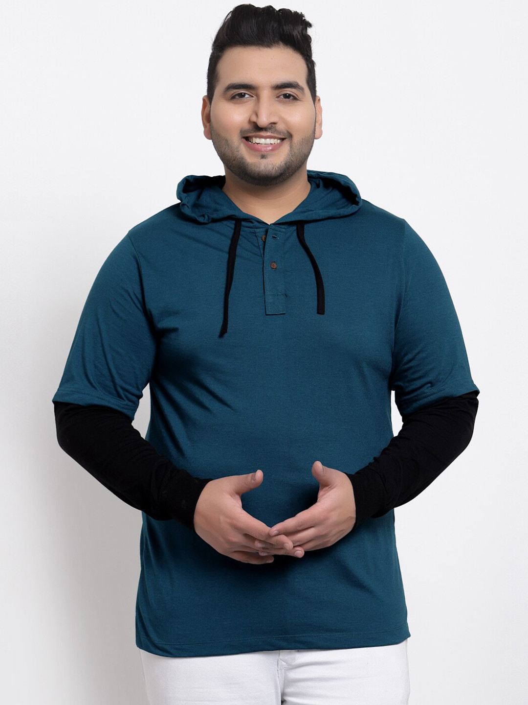 Kalt Men Teal Plus Size Hooded T-shirt