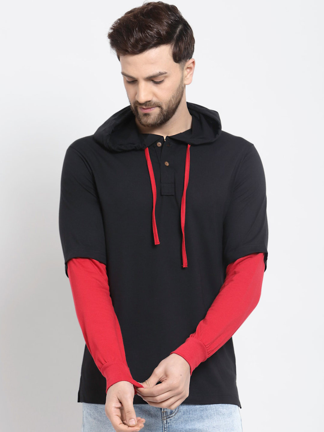 Kalt Men Black & Red Hooded T-shirt