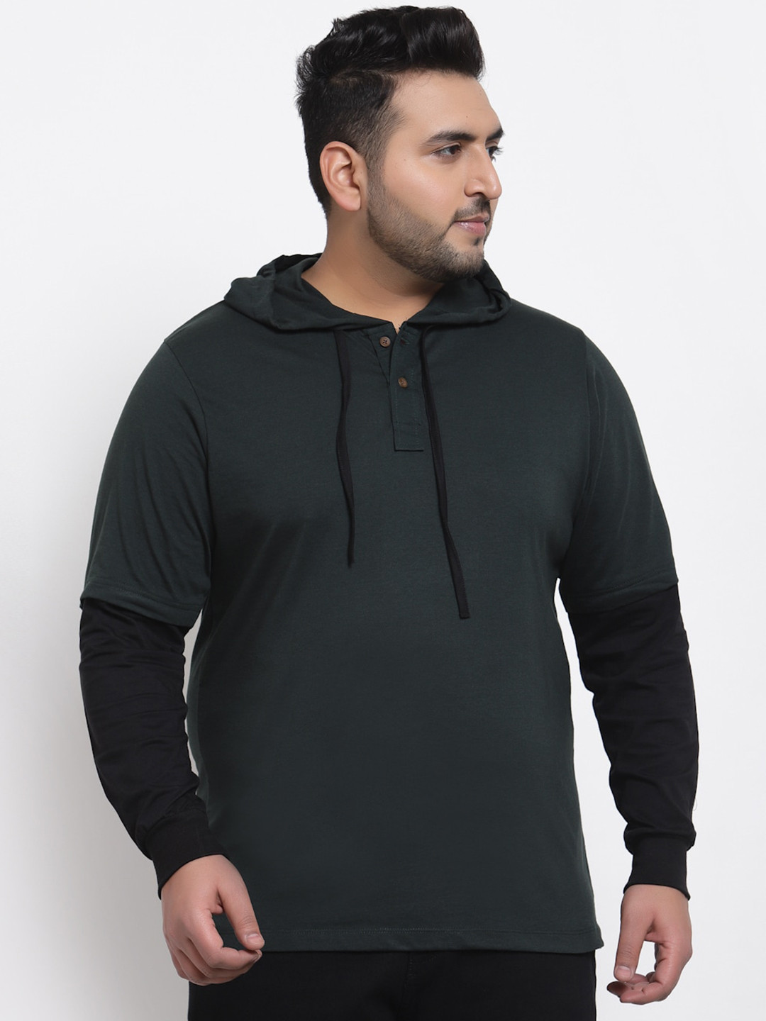 Kalt Men Plus Size Green Doctor Sleeves Regular Fit T-shirt