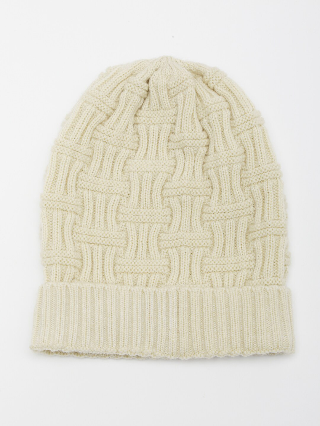 Bharatasya Men Cream-Coloured Textured Beanie
