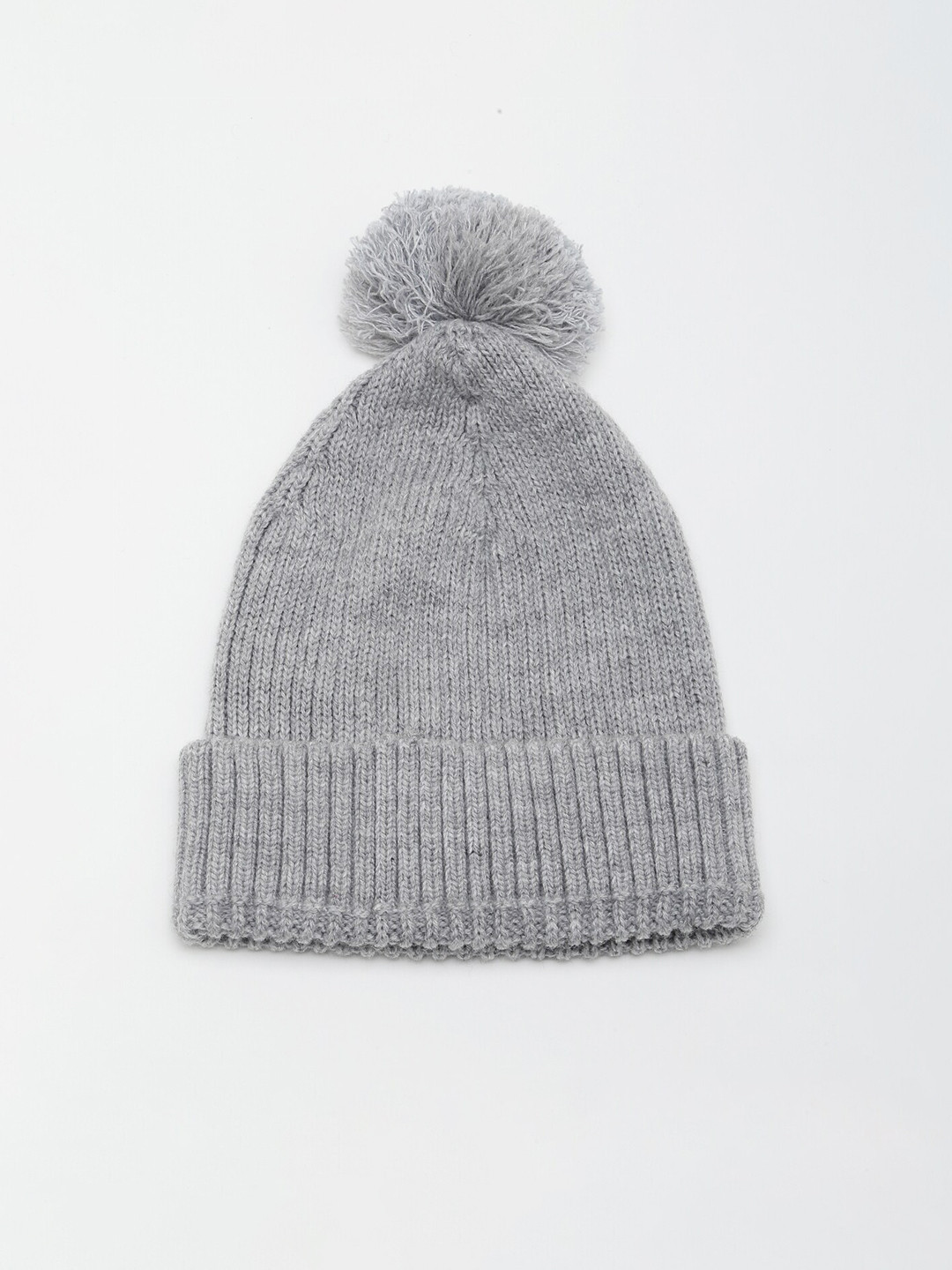 Bharatasya Men Grey Pom-Pom Acrylic Wool Beanie