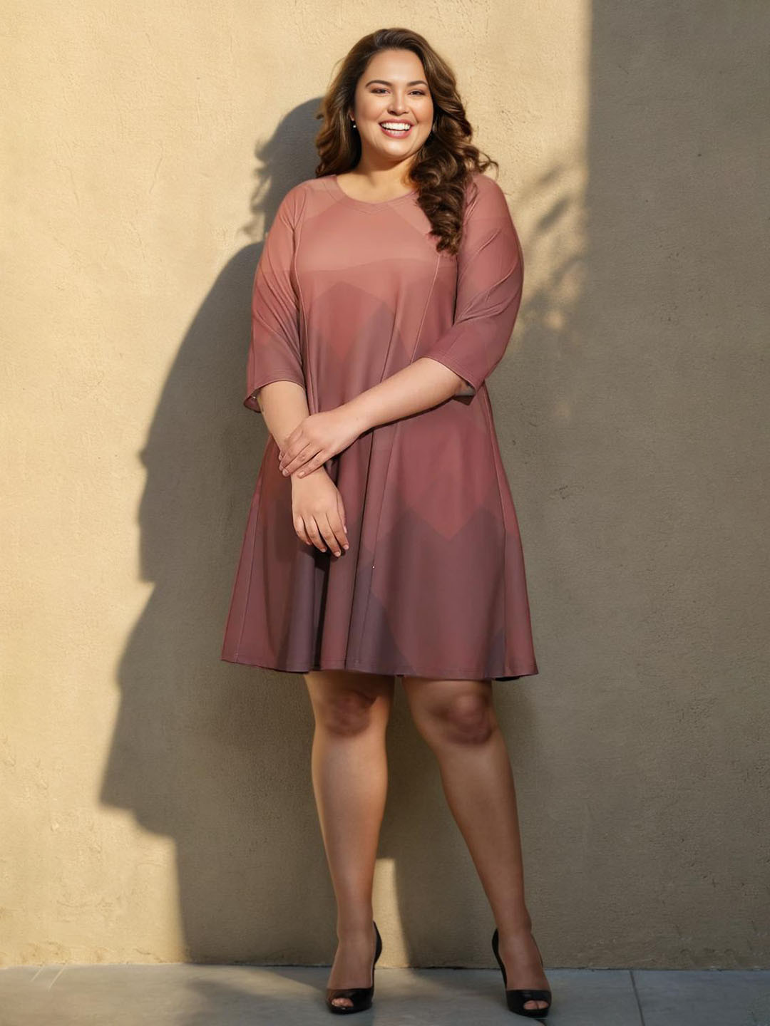 Amydus Plus Size Rose Prism Printed A-Line Dress