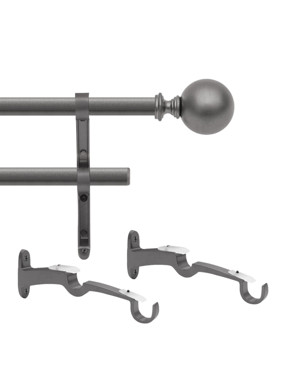 Deco Window Grey Solid Extendable Curtain Rods With Brackets