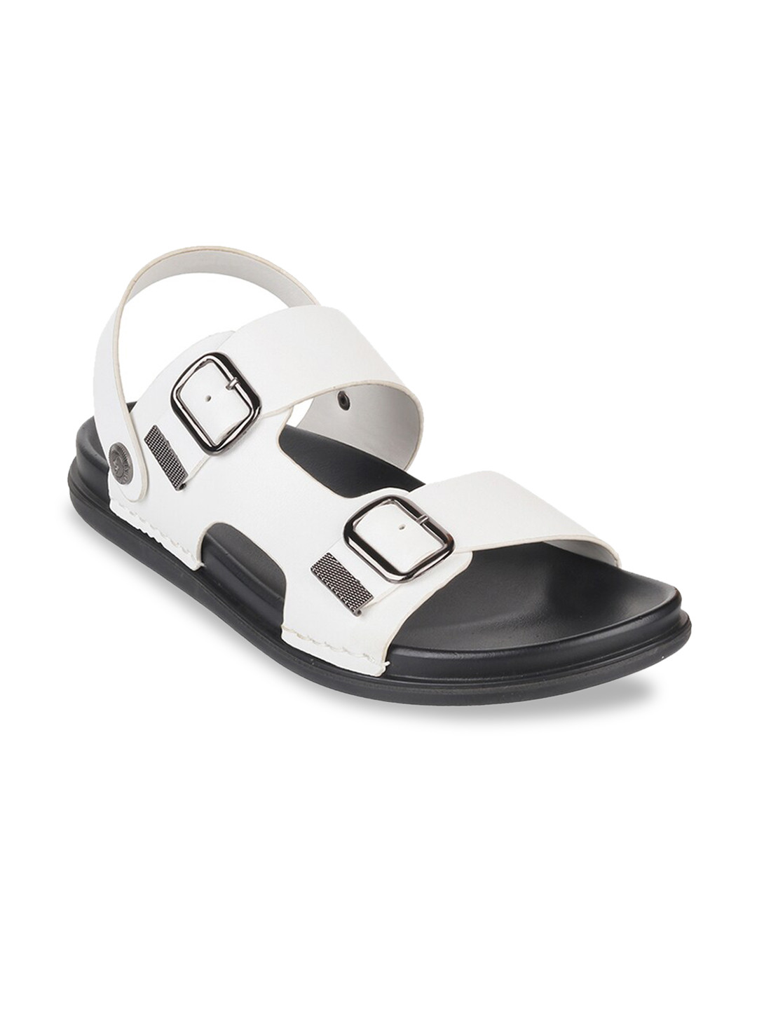 J FONTINI Men White & Black Comfort Sandals