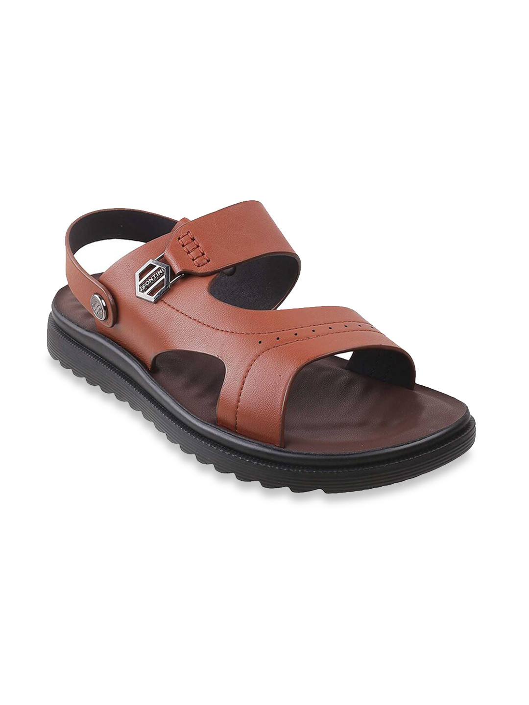 J FONTINI Men Tan Solid Comfort Sandals