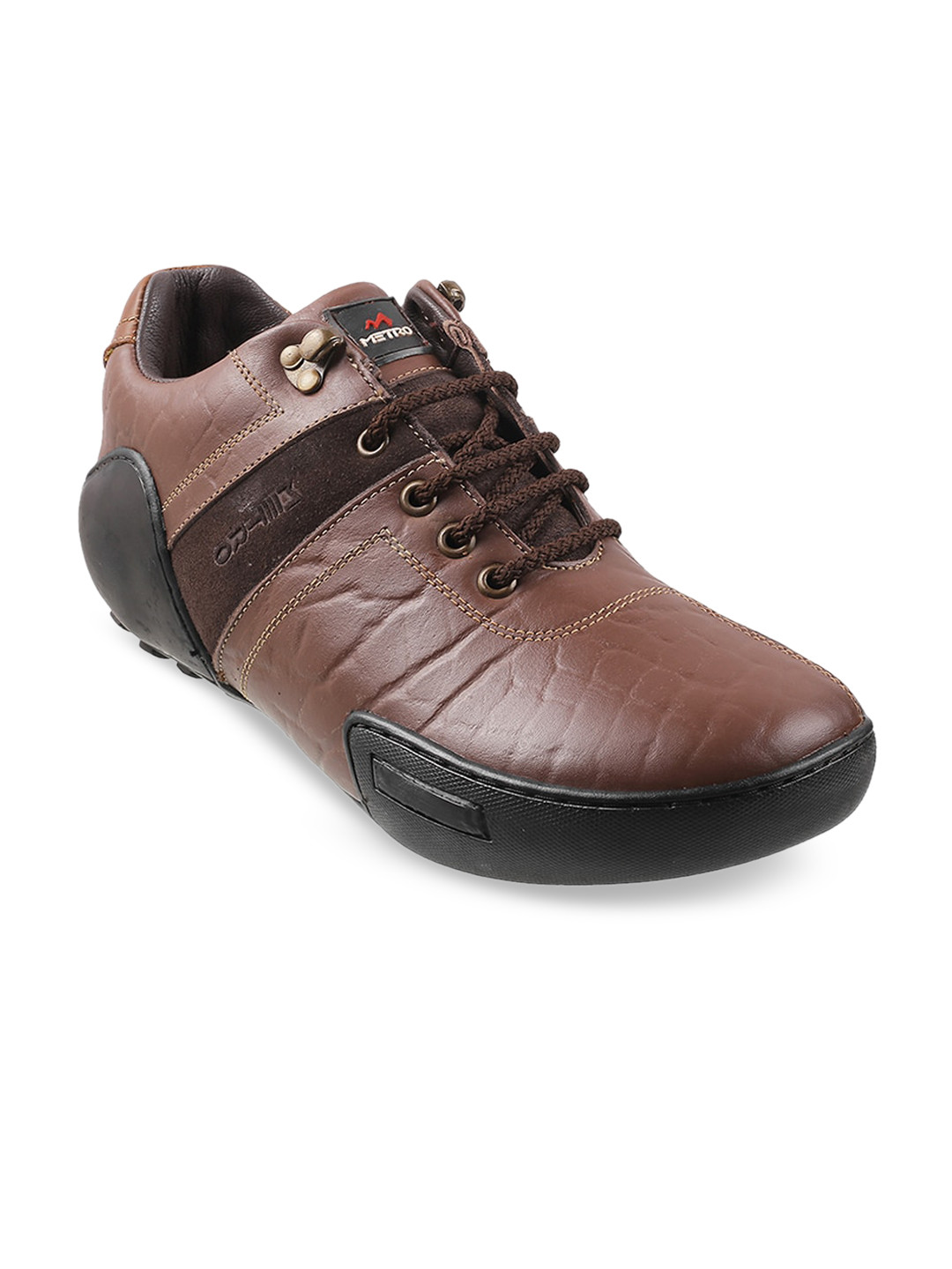 Metro Men Brown Textured Suede Sneakers
