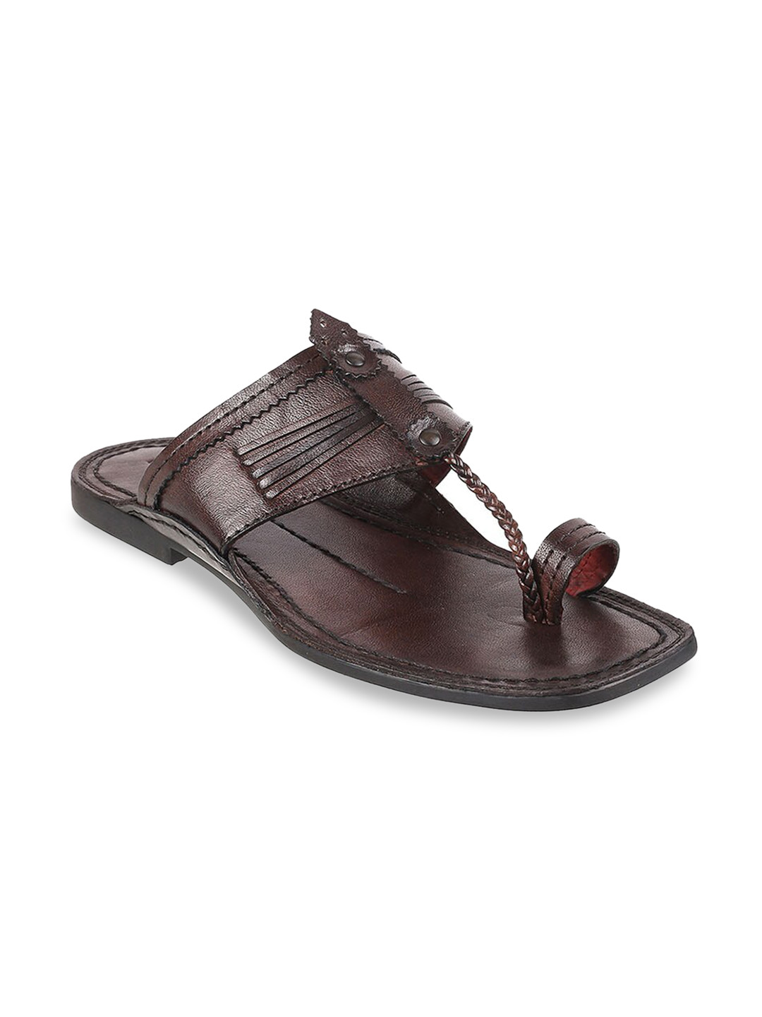 DAVINCHI Men Burgundy Ethnic Leather Comfort Sandals