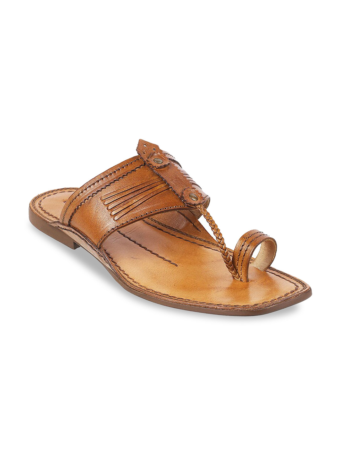 DAVINCHI Men Tan Ethnic Leather Comfort Sandals