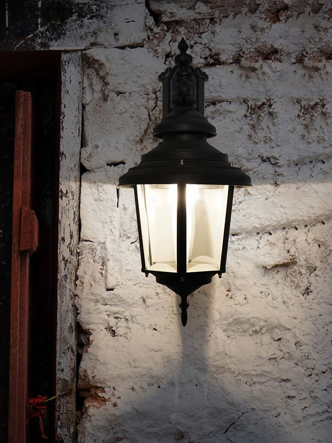 Fos Lighting Black Glass Lantern Outdoor Wall Lamp