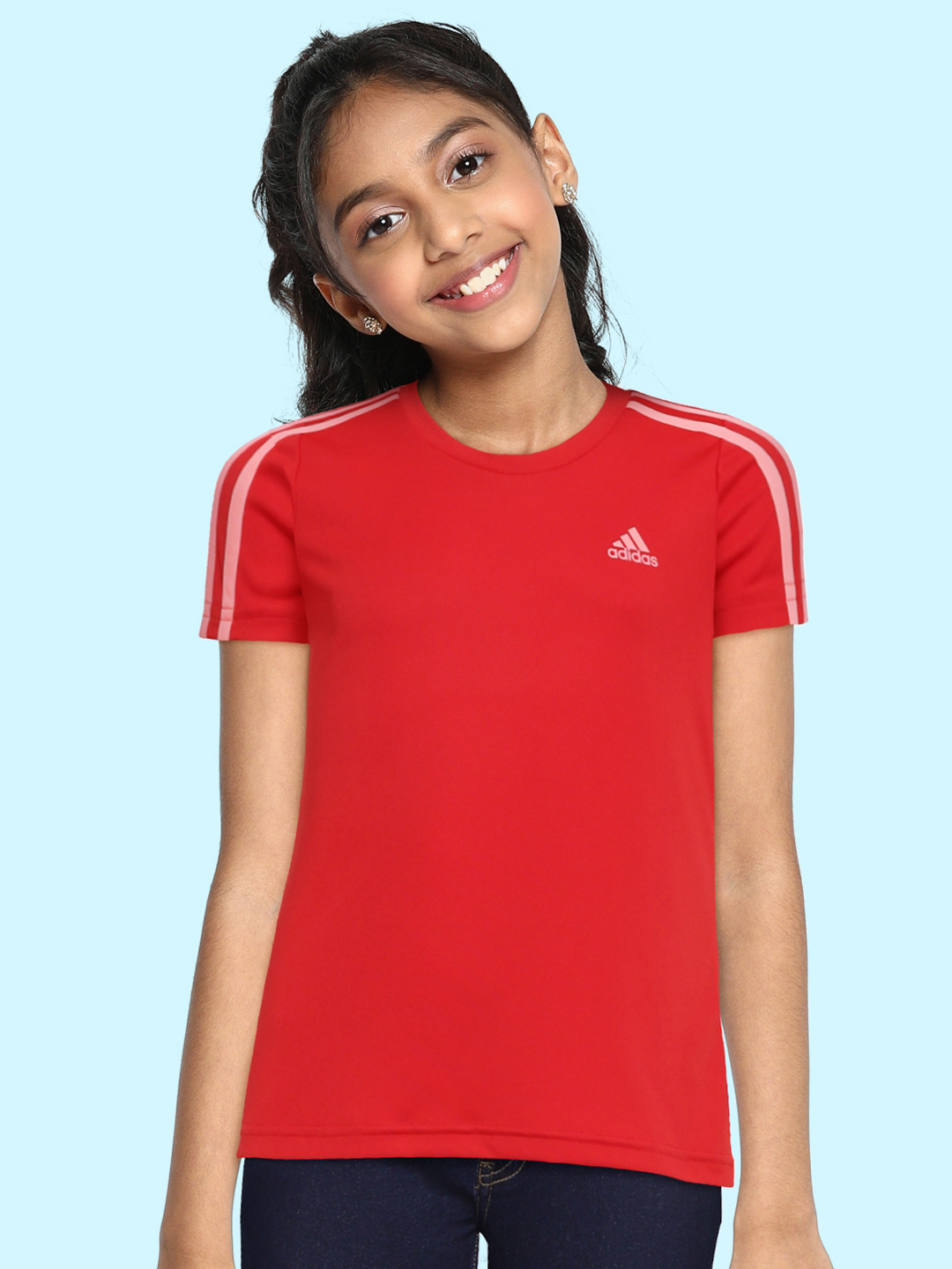 ADIDAS Girls Red Solid T-shirt