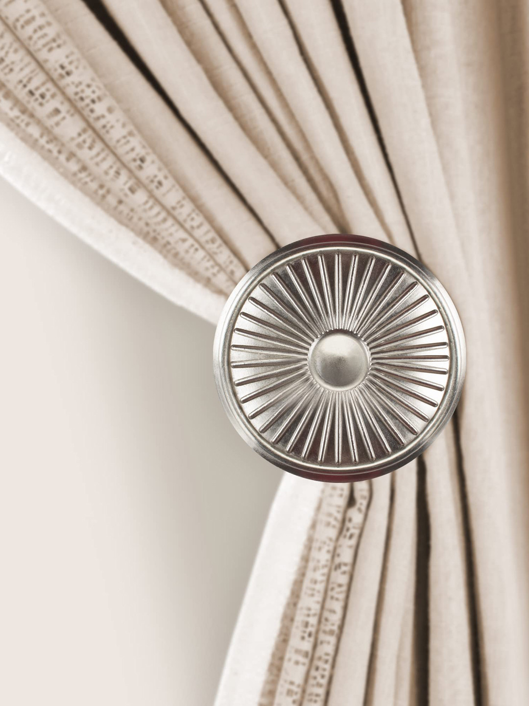 Deco Window Set Of 2 Silver-Coloured Textured Curtain Holdback For Curtains