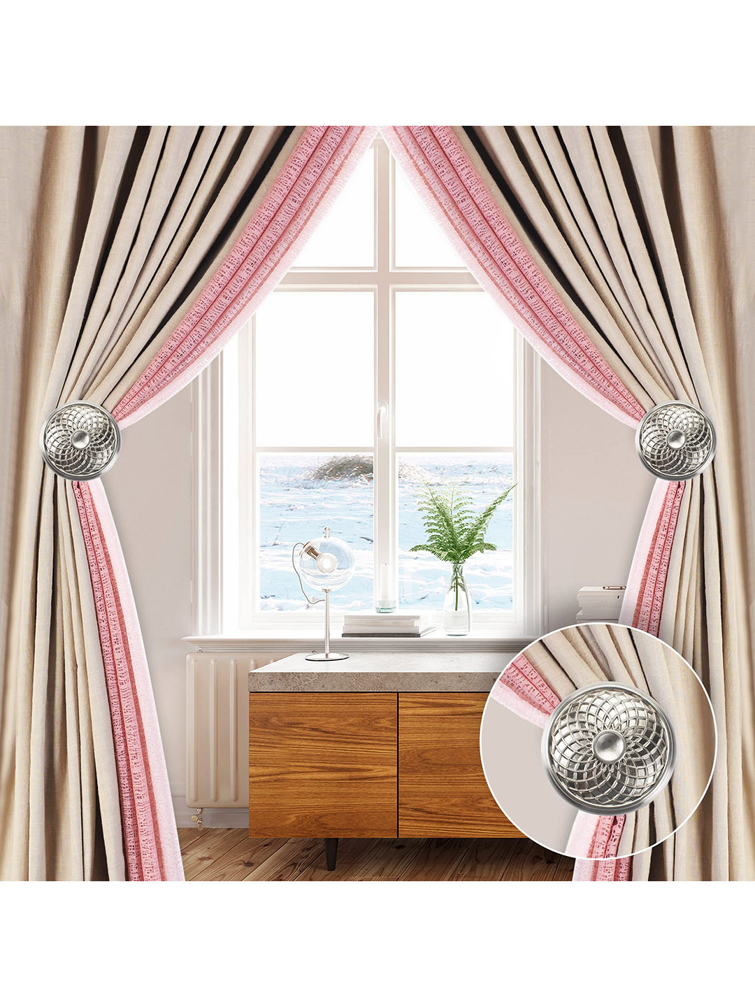 Deco Window Silver-Toned Set of 2 Wall-Mounted Curtain Holdbacks