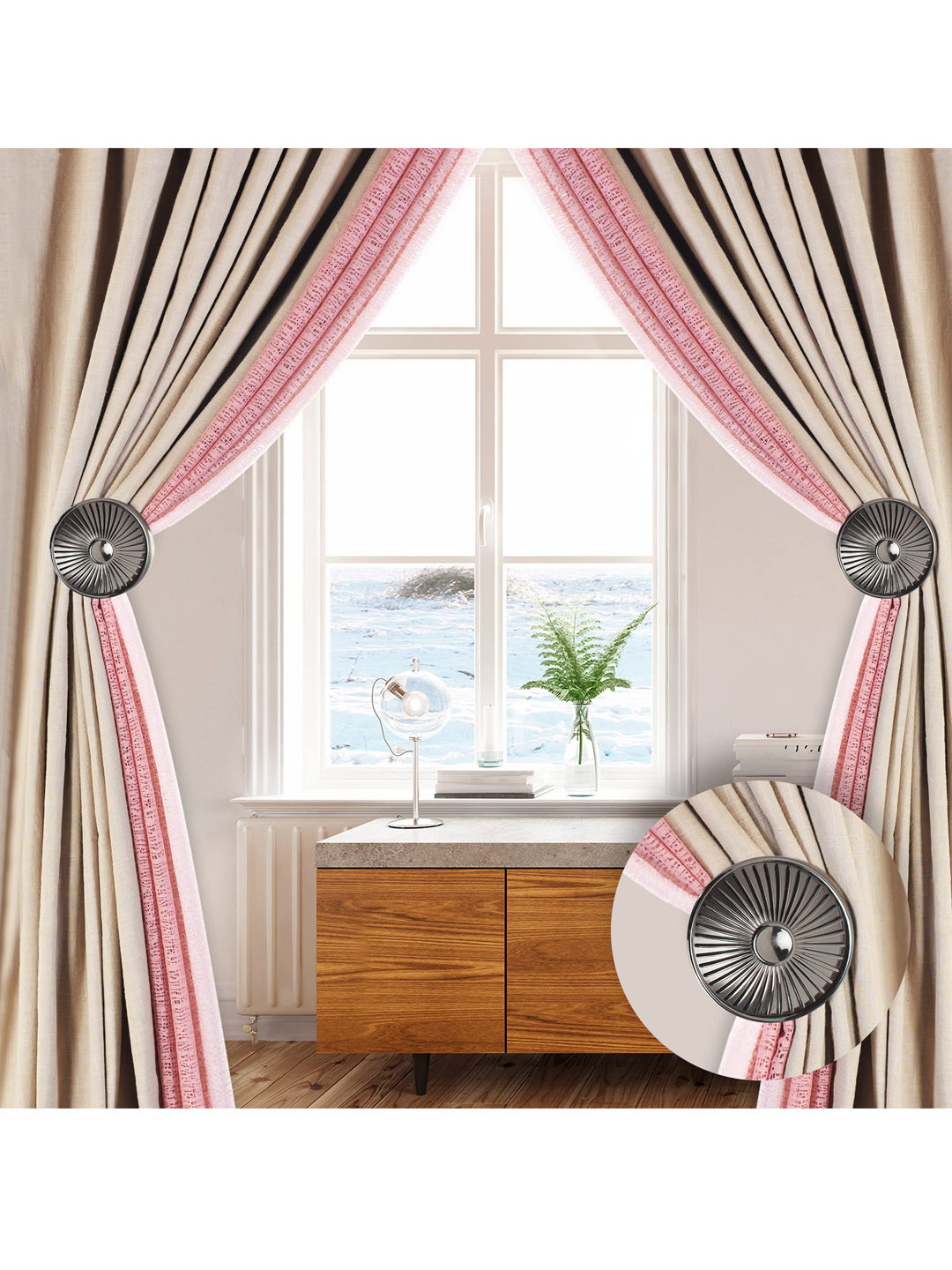 Deco Window Set Of 2 Black Textured Curtain Holdbacks