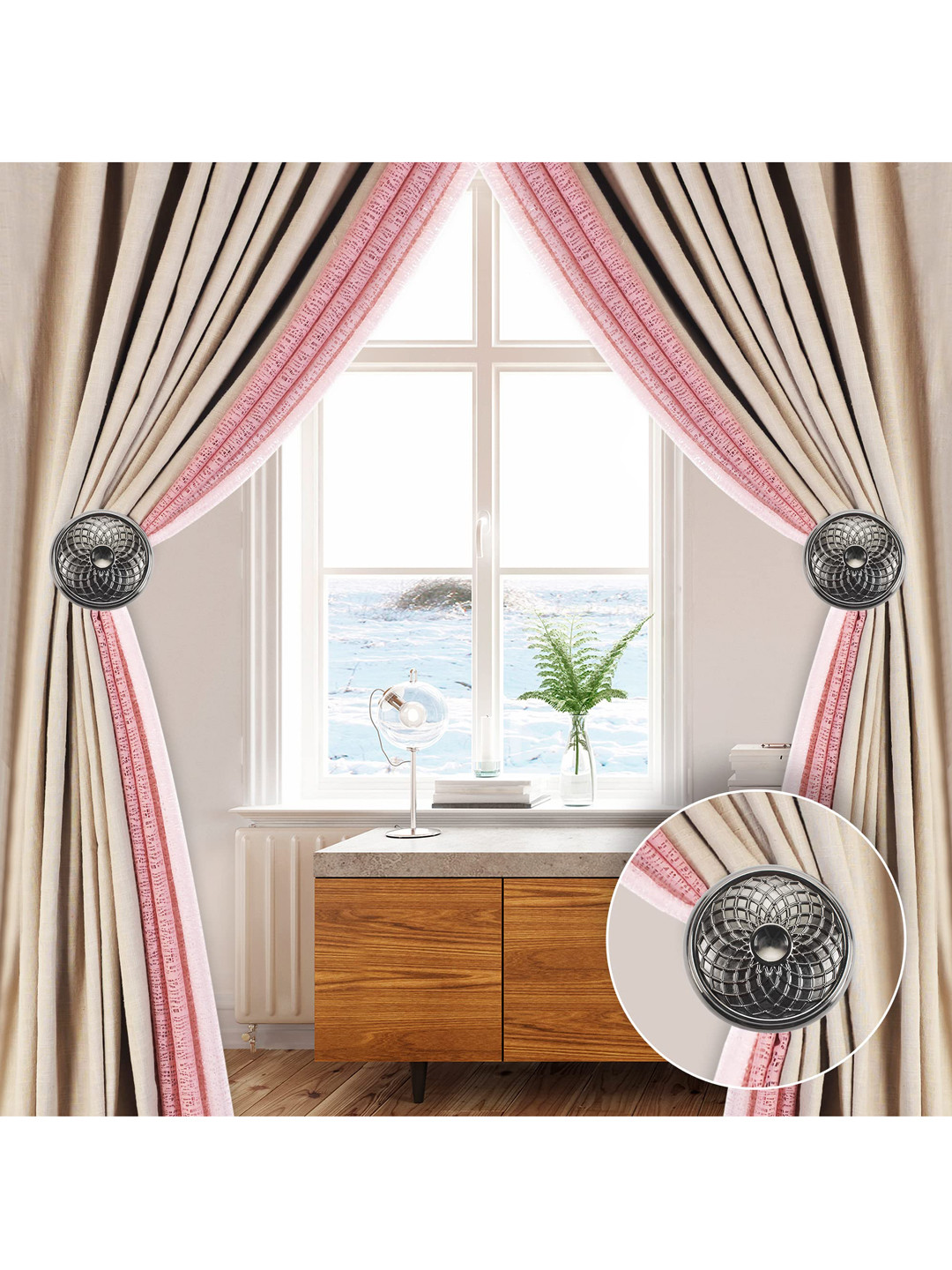 Deco Window Set of 2 Black Patterned Sturdy Iron Holdbacks For Curtains