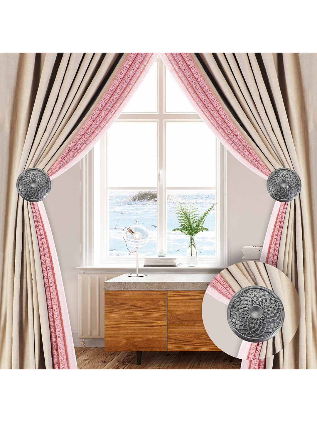 Deco Window Set Of 2 Charcoal Textured Curtain Holdbacks