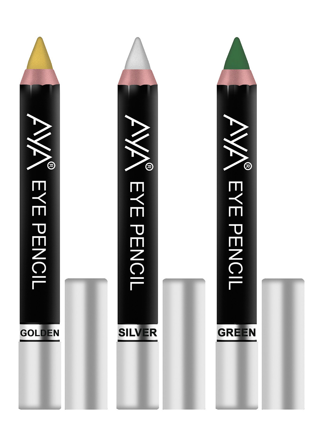 AYA Set of 3 Eye Liner Kajal Pencils in Golden, Silver, Green