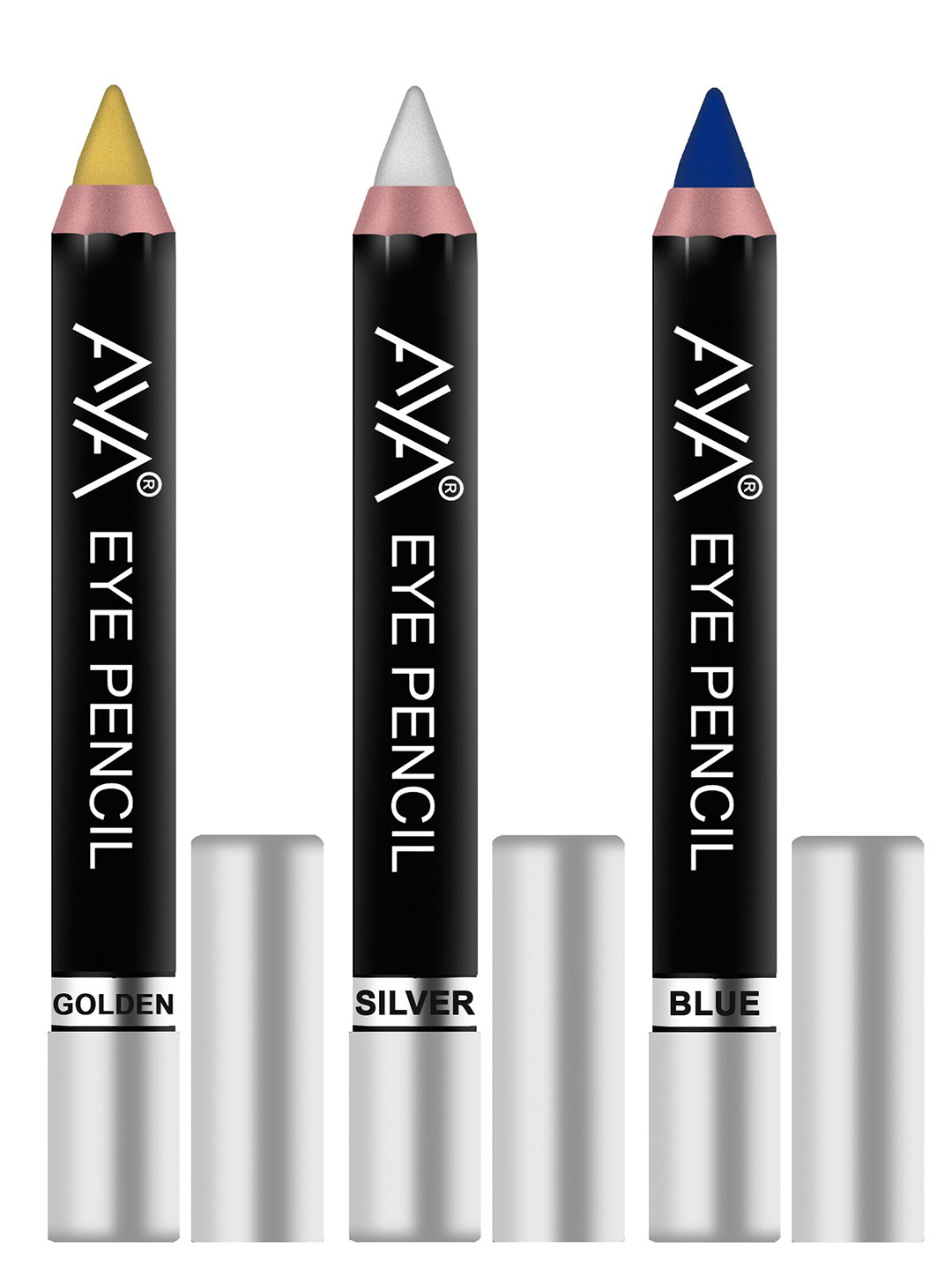 AYA Set of 3 Eye Liner Kajal Pencils in Golden, Silver, Blue