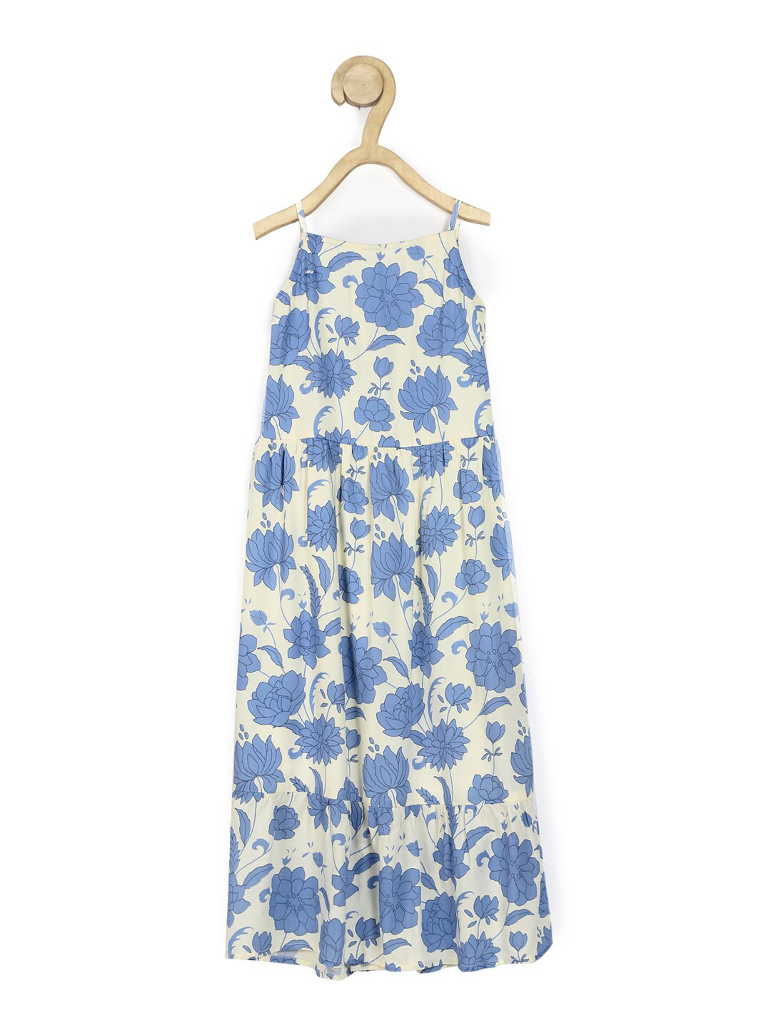 Allen Solly Junior Cream-Coloured & Blue Floral A-Line Dress