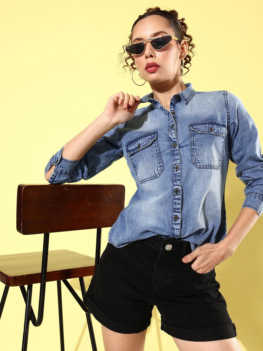 The Roadster Life Co. Cool Blue Corset Club  Cotton Casual Shirt