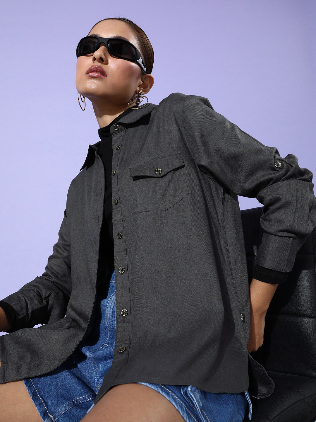 Roadster Women Solid Opaque Pure Viscose Rayon Casual Shirt With Chest Pocket