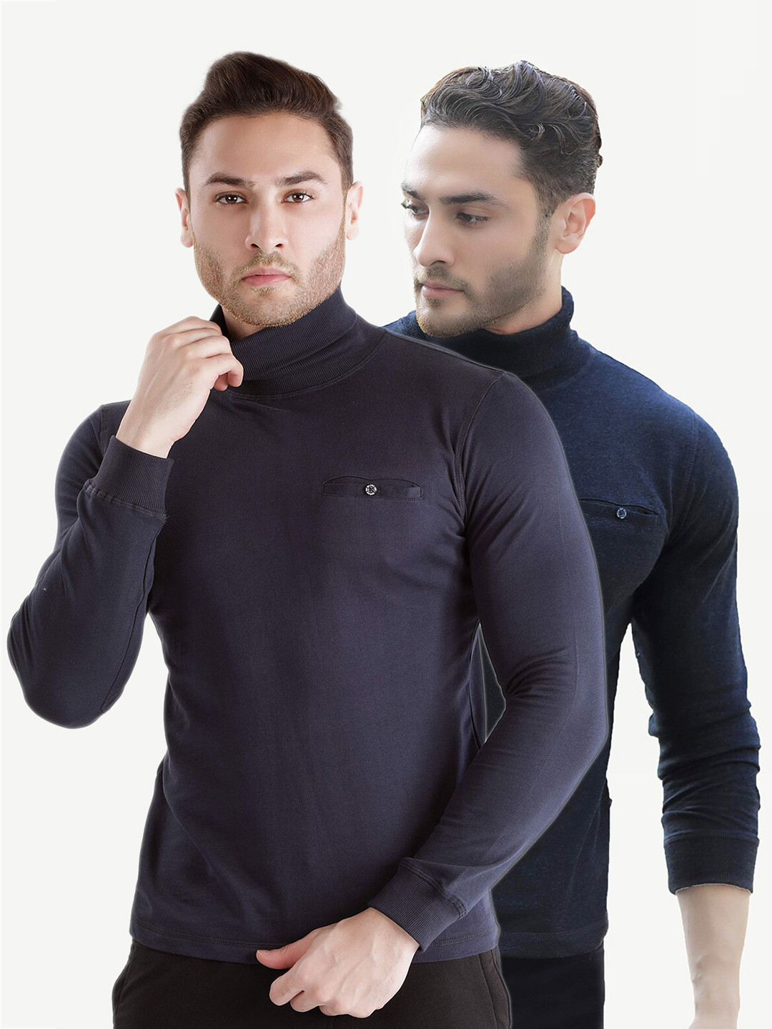 Dream of Glory Inc Men Pack Of 2 Navy Blue & Charcoal Turtle Neck Pure Cotton Sweatshirt