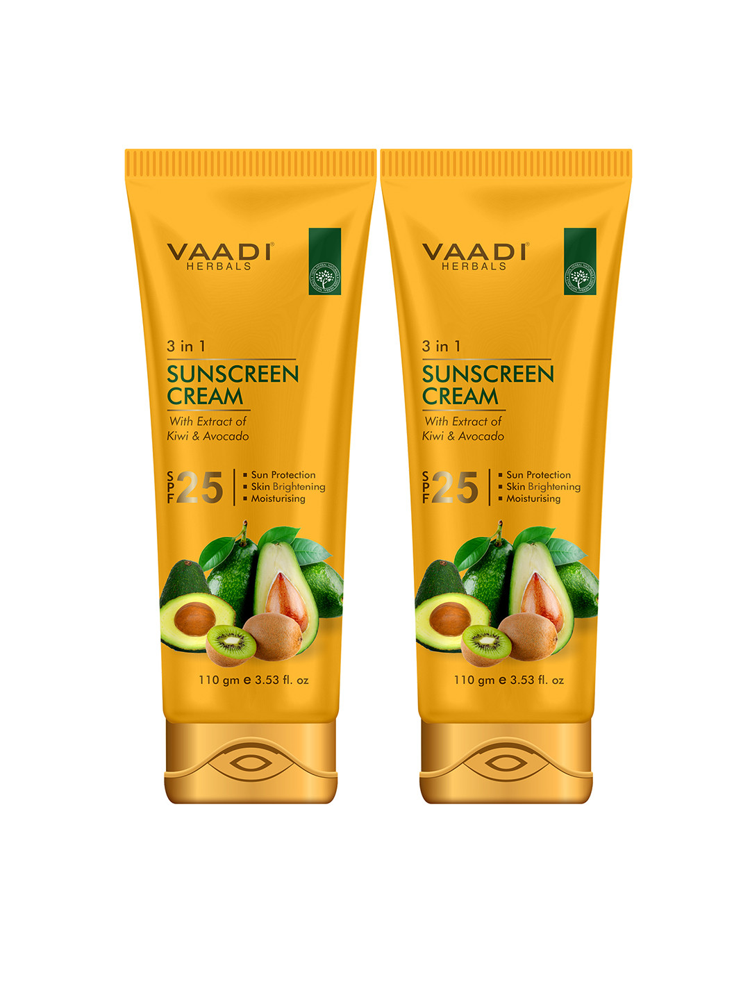 Vaadi Herbals Set of 2 Kiwi & Avocado Extract 3-In-1 SPF 25 Sunscreen Cream - 110 g each
