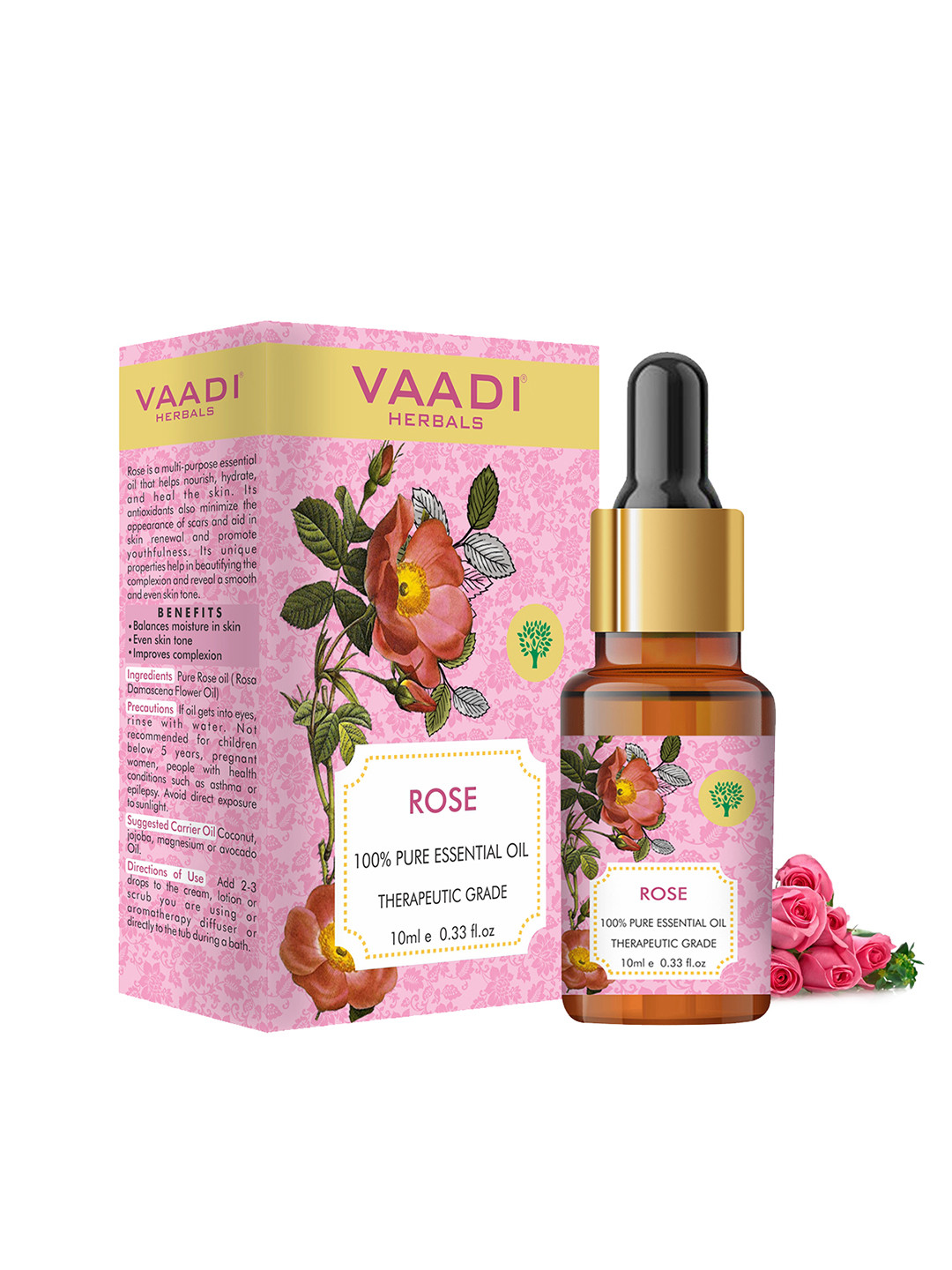 Vaadi Herbals Rose Essential Oil - Improves Complexion - 100% Pure Therapeutic Grade -10ml