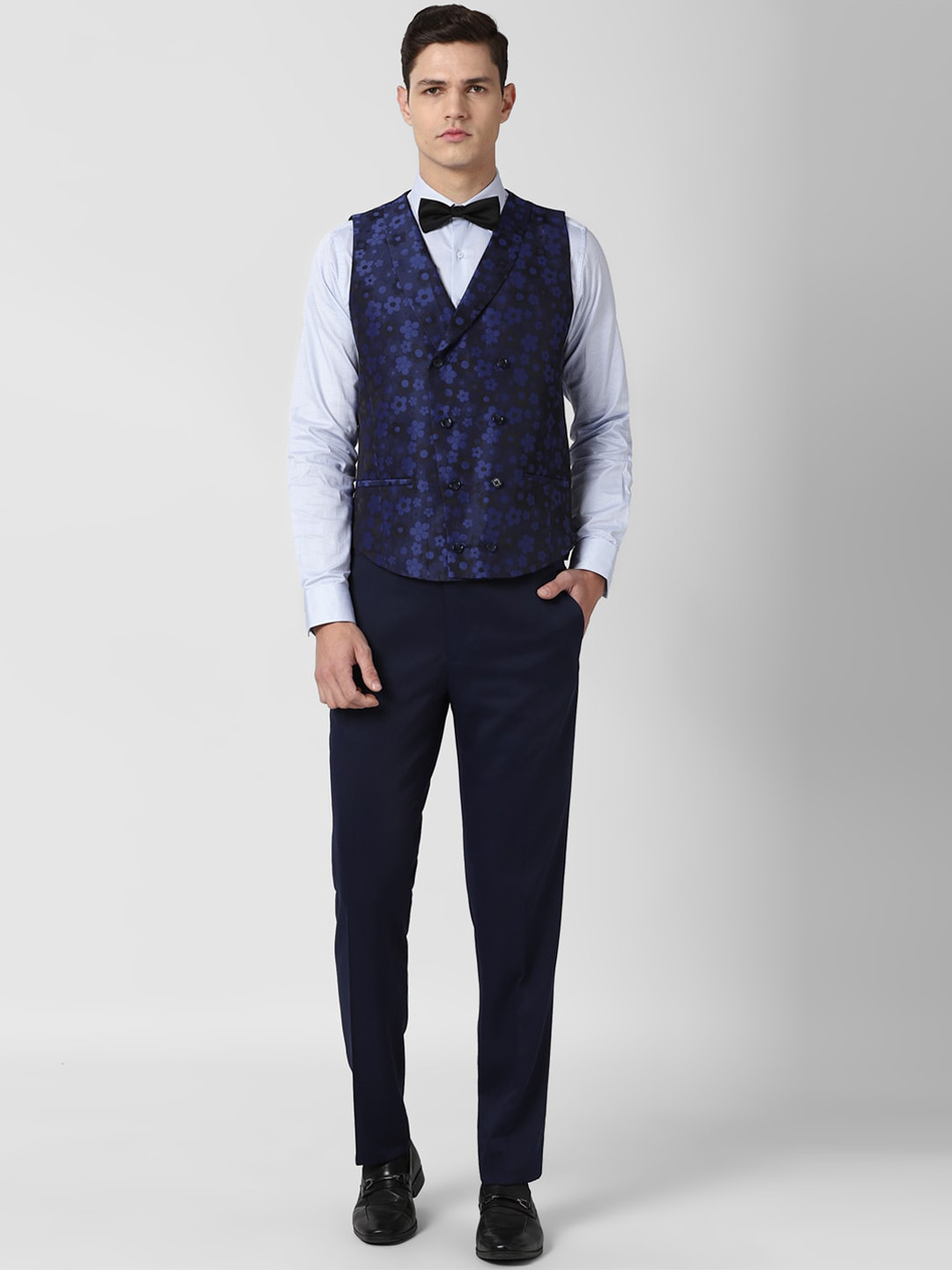 Van Heusen Men Navy Blue Printed Single Breasted Tailored-Fit 3-Piece Suit