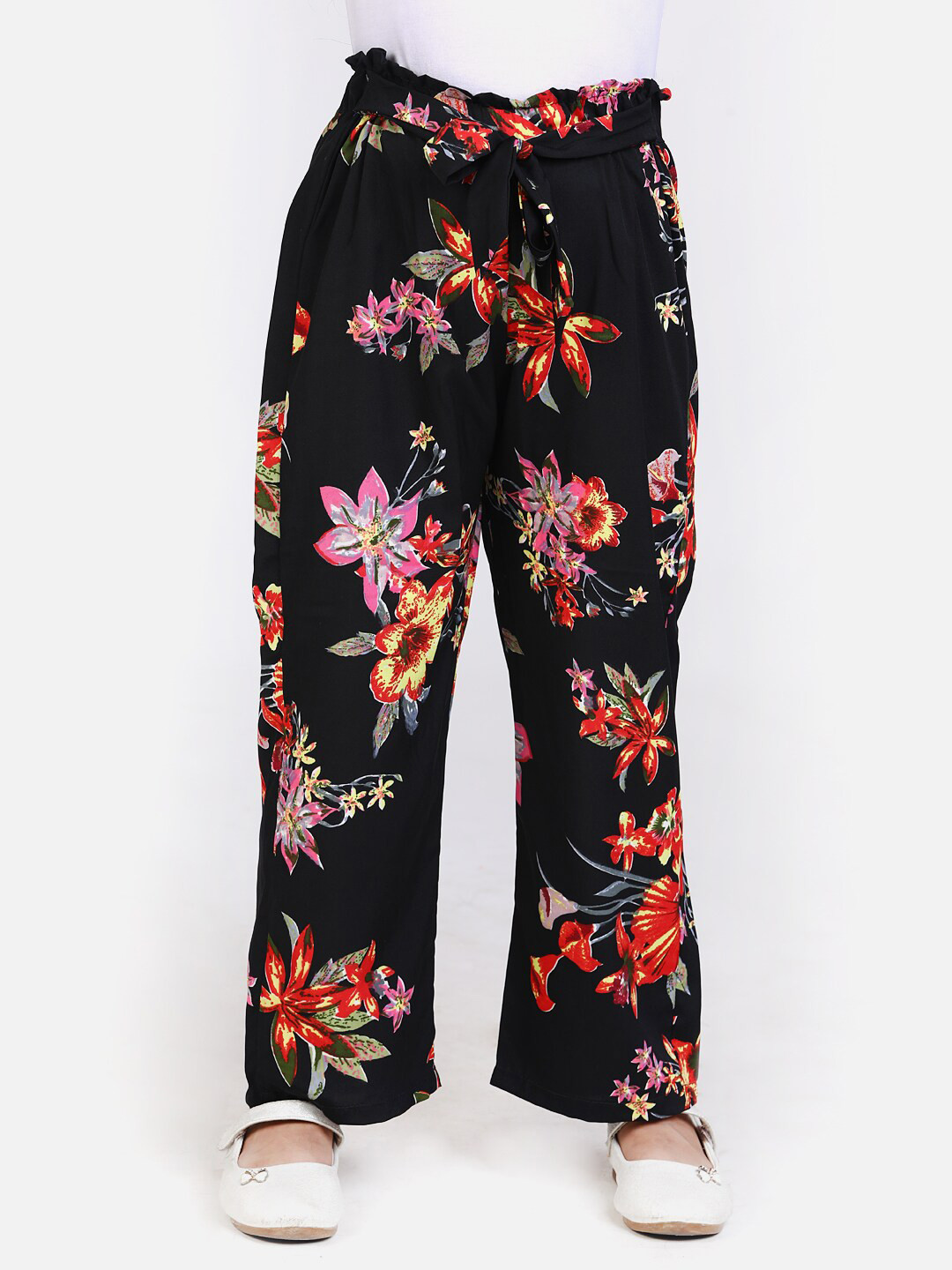 Cutiekins Girls Black & Pink Floral Printed Palazzos