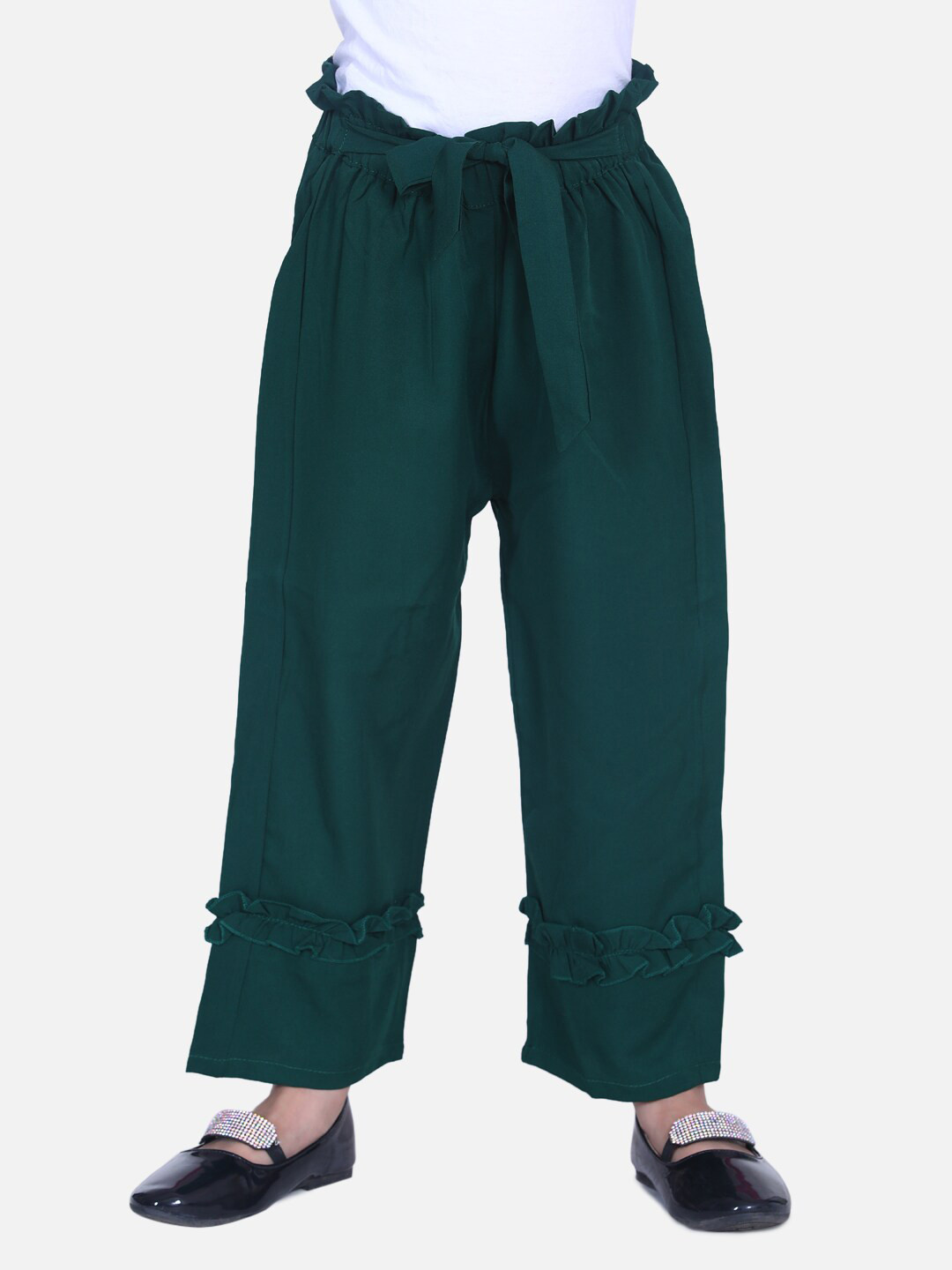 Cutiekins Girls Green Solid Straight Palazzos