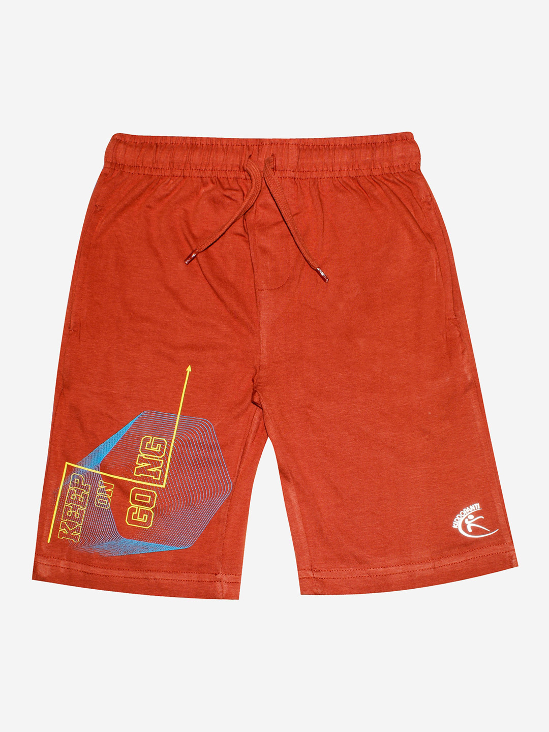 KiddoPanti Boys Brown Keep On Going Printed Pure Cotton Shorts
