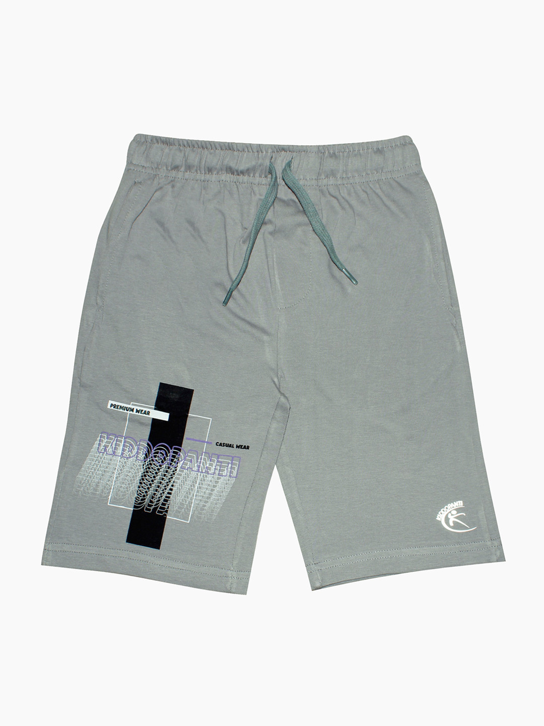 KiddoPanti Boys Grey Printed Pure Cotton Shorts
