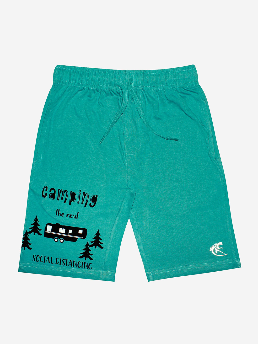 KiddoPanti Boys Teal Typography Printed Pure Cotton Shorts