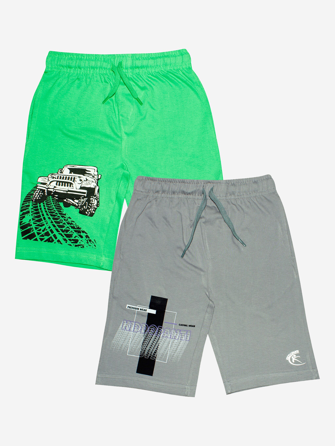KiddoPanti Boys Green Printed Sports Shorts