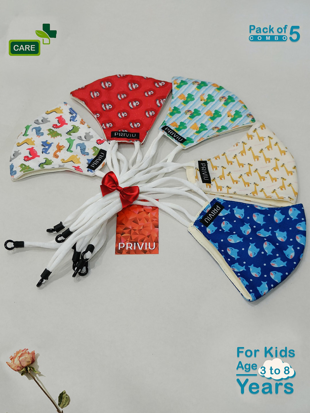 PRIVIU Kids Pack of 5 Printed 4-Ply Reusable N95/KN5 Mask