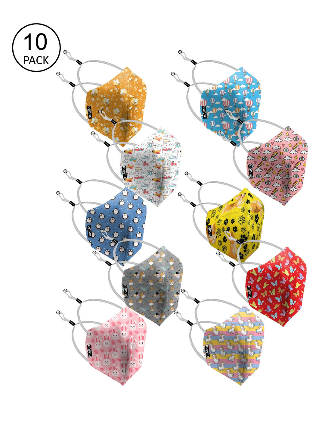 PRIVIU Kids Pack Of 10 Printed 4-Ply Reusable N95/KN5 Mask