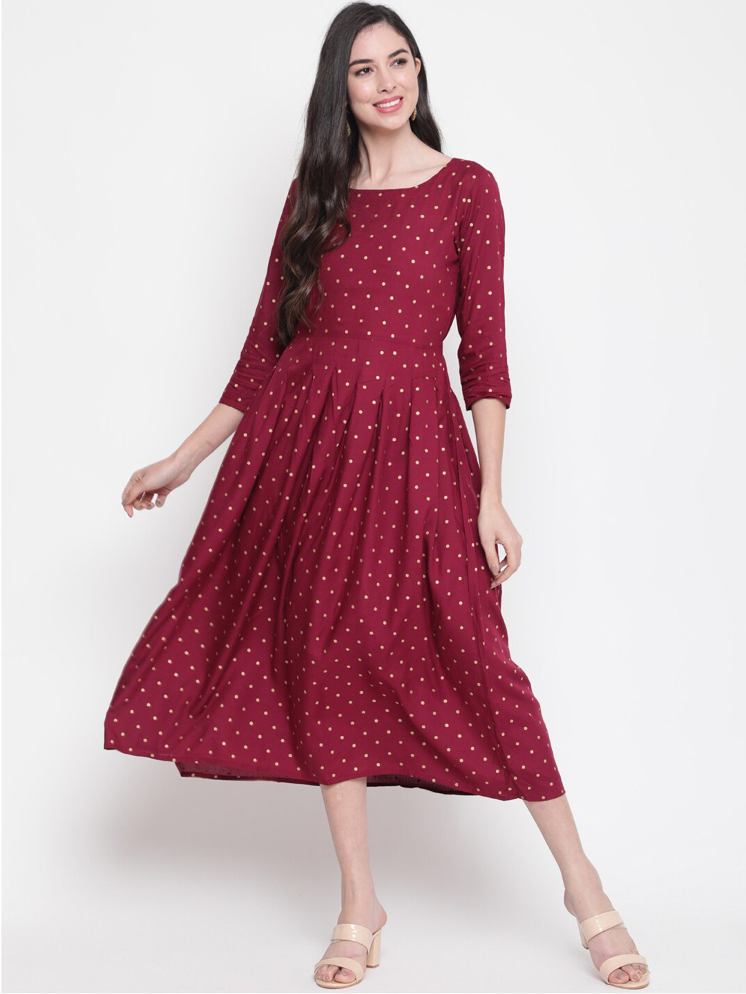 GLAM ROOTS Maroon Ethnic Midi Dress