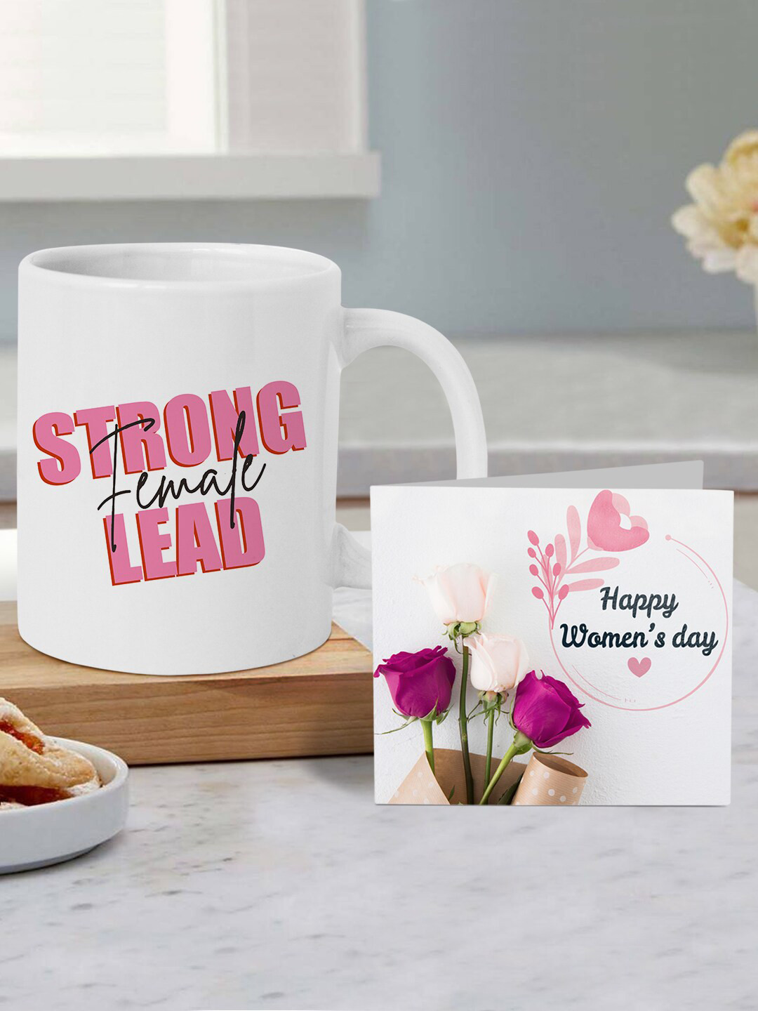 TIED RIBBONS White & Pink Printed Coffee Mug With Card