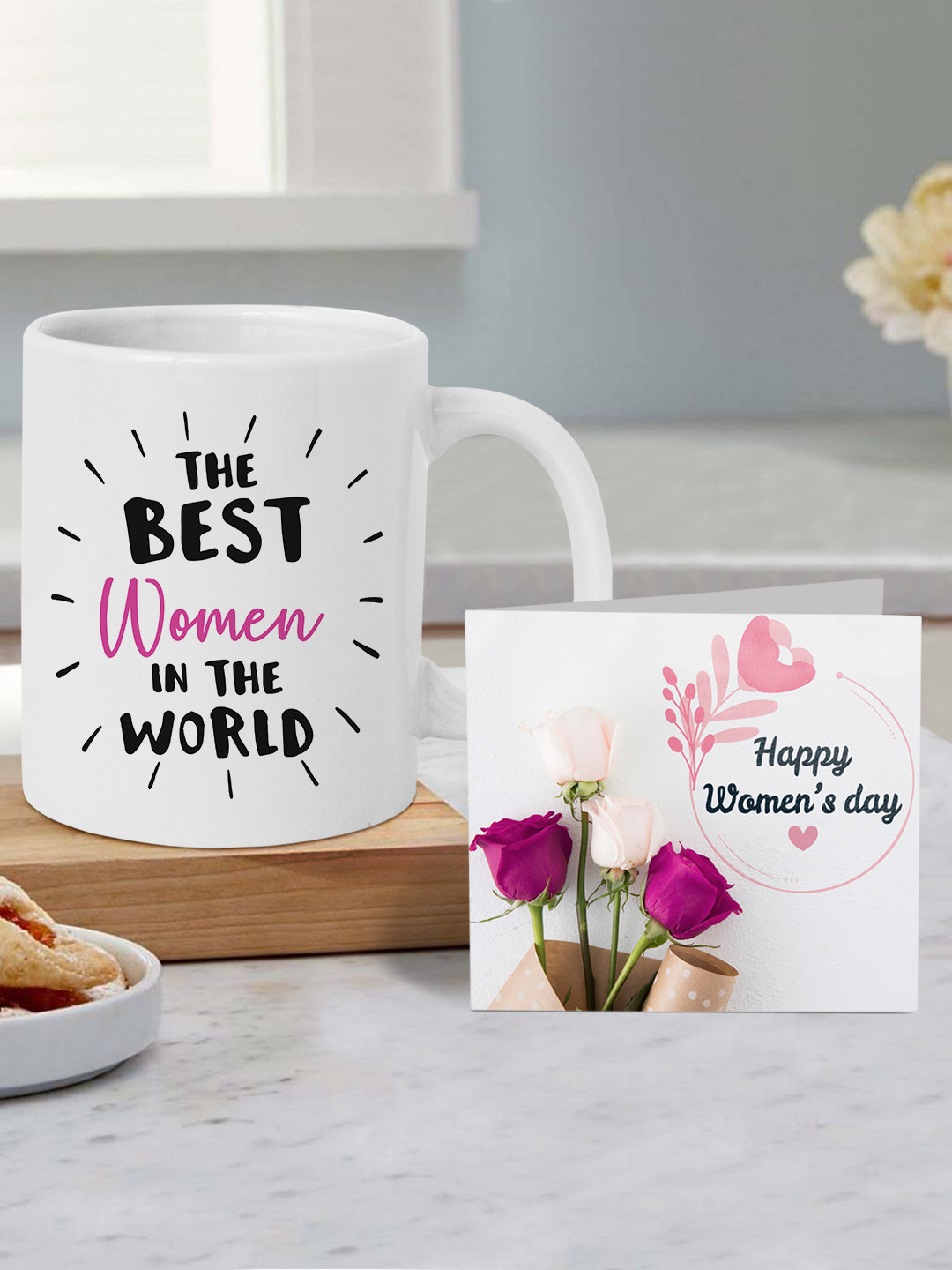 TIED RIBBONS White & Black Womens Day Printed Coffee Mug Cup with Card