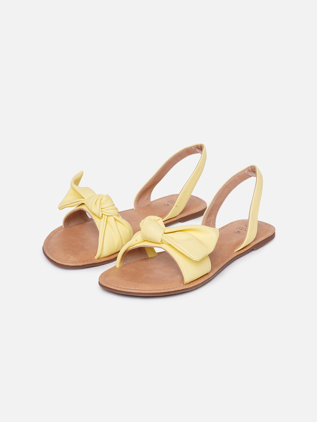 Call It Spring Women Yellow & Tan Open Toe Flats with Bows