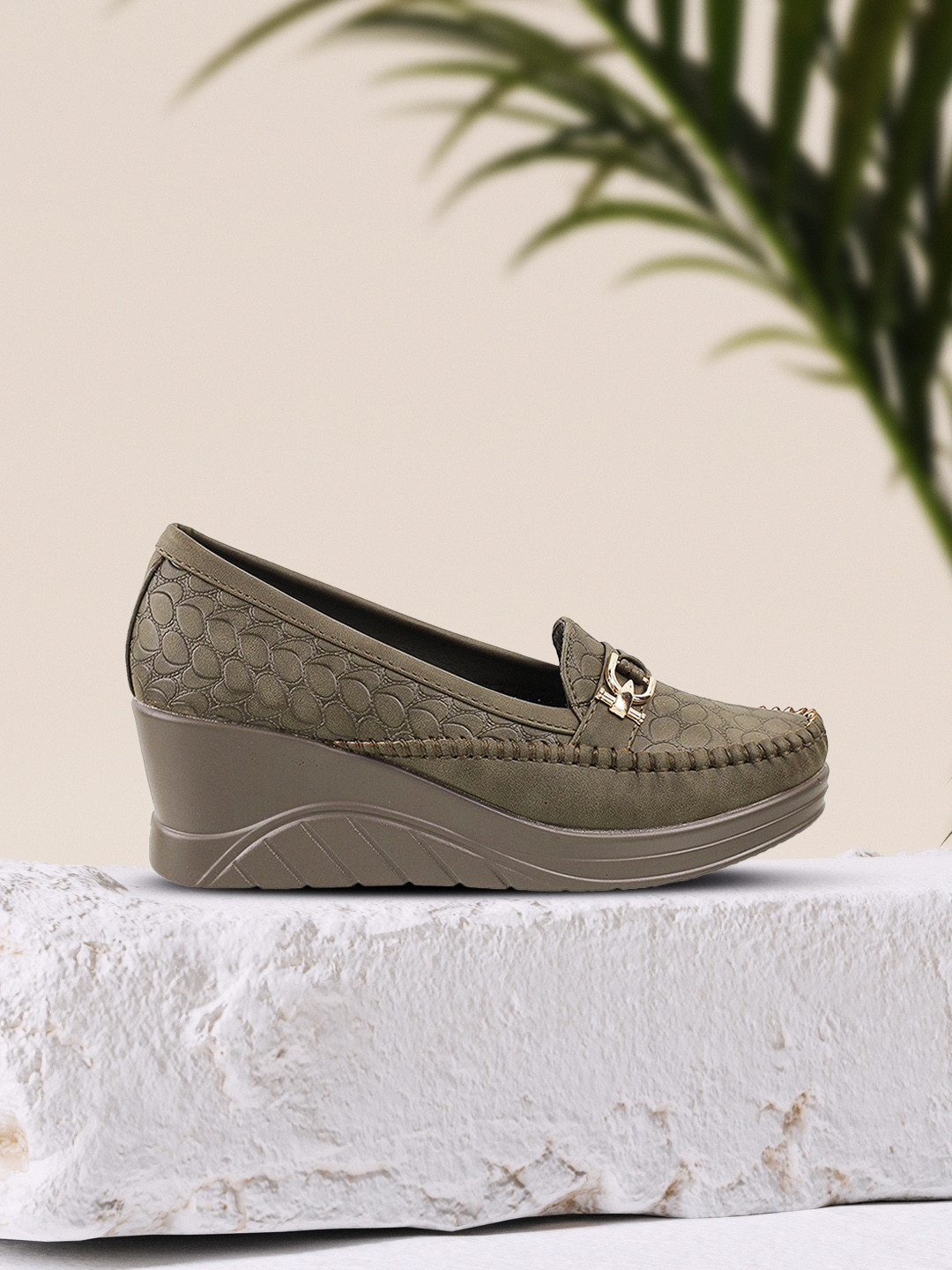 Metro Green Textured Wedge Pumps