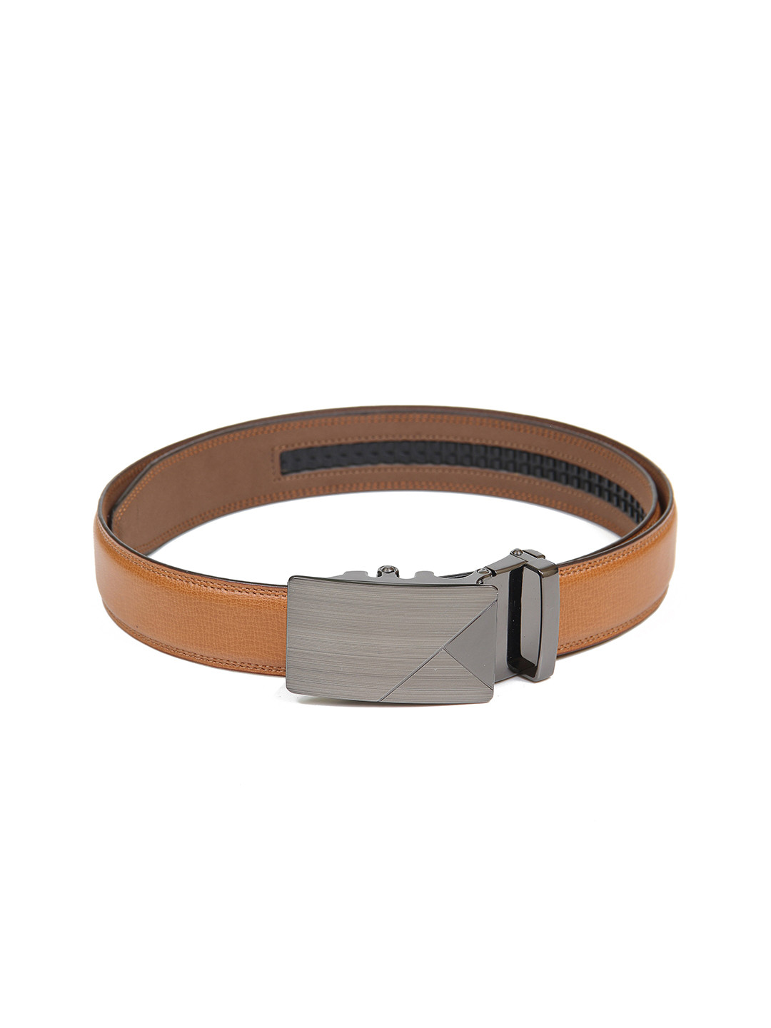 Calvadoss Men Tan Textured PU Formal No Holes Belt