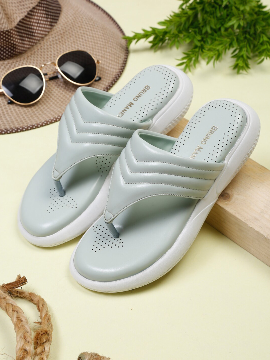 Bruno Manetti Women Sea Green Open Toe Flats